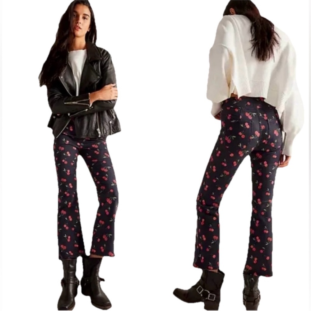 Free People We The Free In My Feelings Printed Cropped Slim Flare Pants Size XS